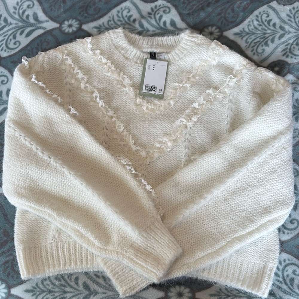 Unworn M, H & M white sweatshirt with lace design